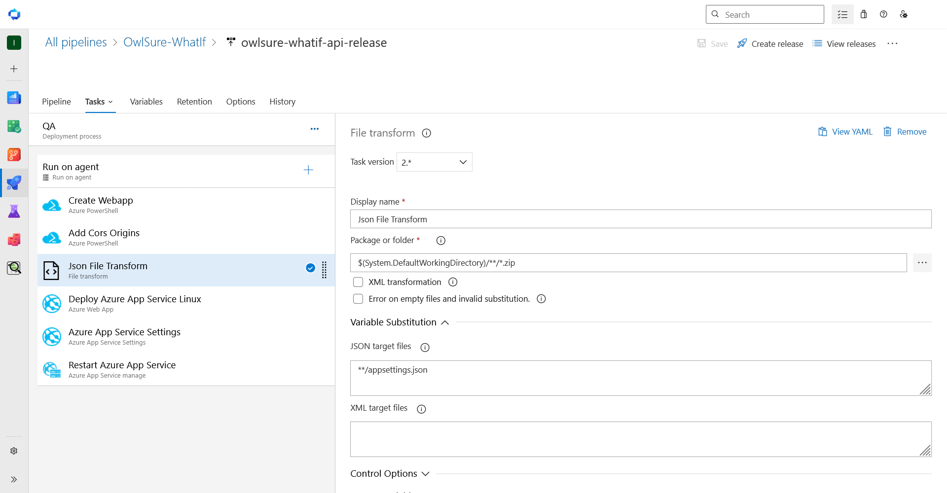 JSON File Transform task